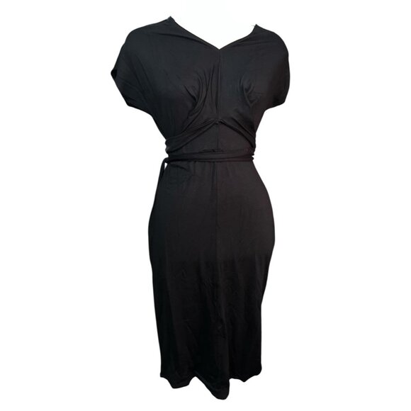 Universal Standard V Neck Tie Waist Soft Casual Dress Sz 4XS (XS 00-0) Black Sho - Picture 9 of 16